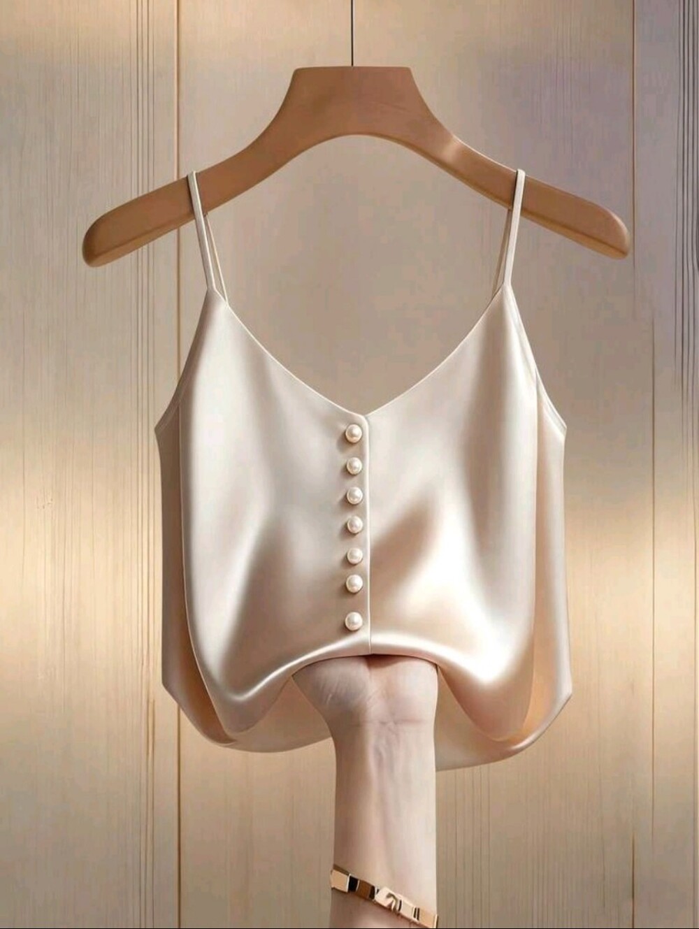 Satin Button Front Camisole in White Like New